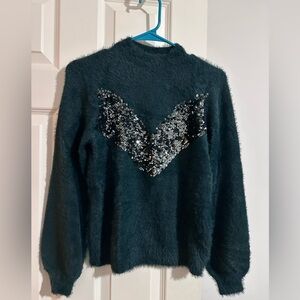 Sequin Embellished Fuzzy Sweater